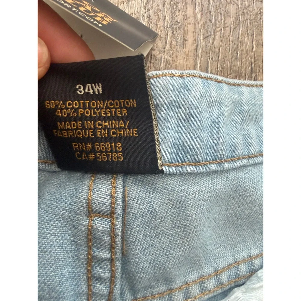 Billion Dollar Coin Club Mens 34W Rhinestone Cross Denim Shorts Light Wash Blue